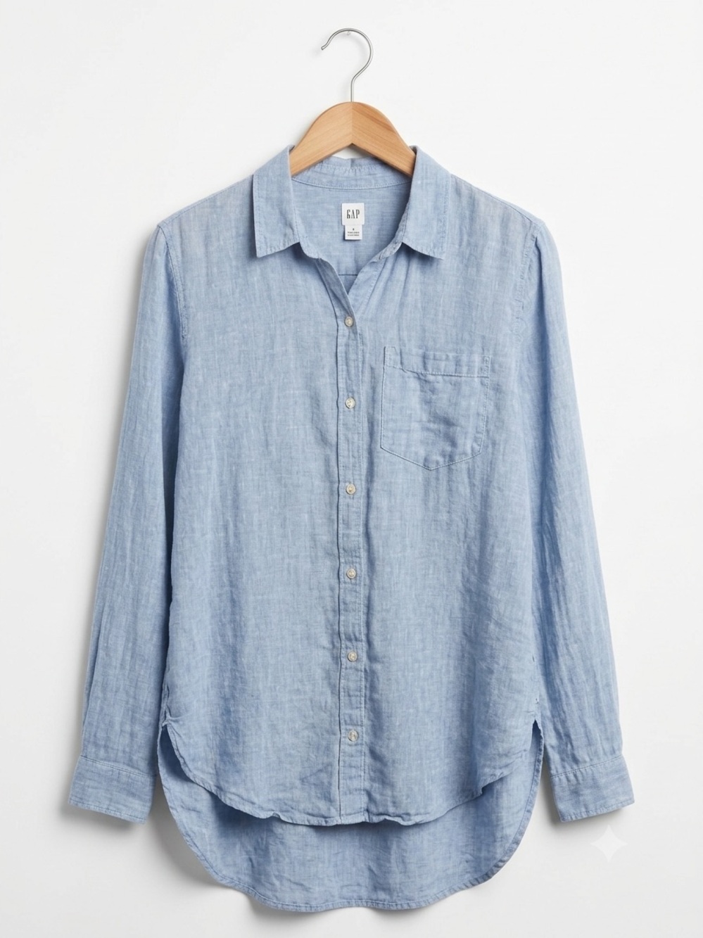 Gap Boyfriend Linen Shirt Blue Medium Oversized Button Up